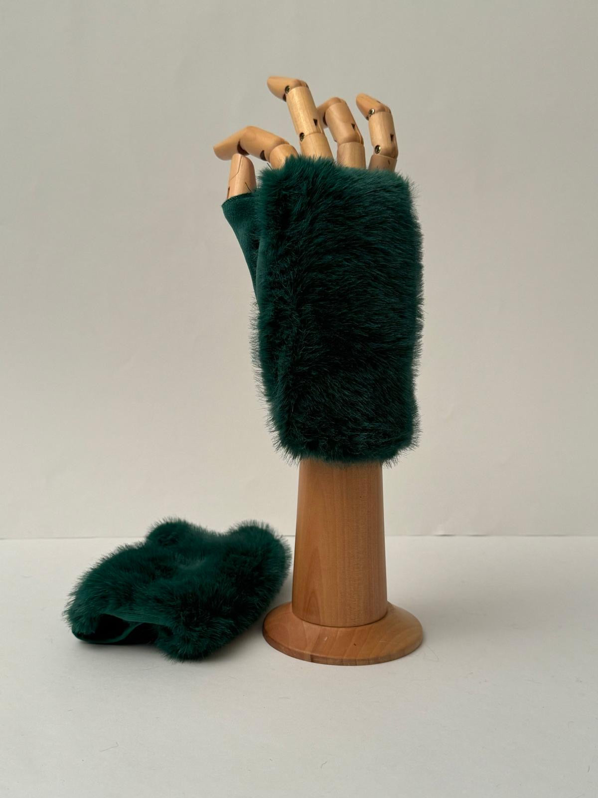 Faux Fur Fingerless Mittens green