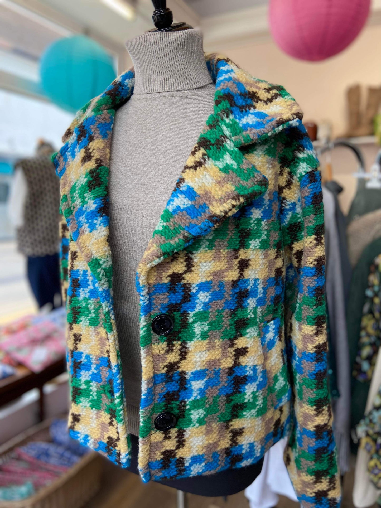 Esther Blue & Green Large Houndstooth Check Jacket