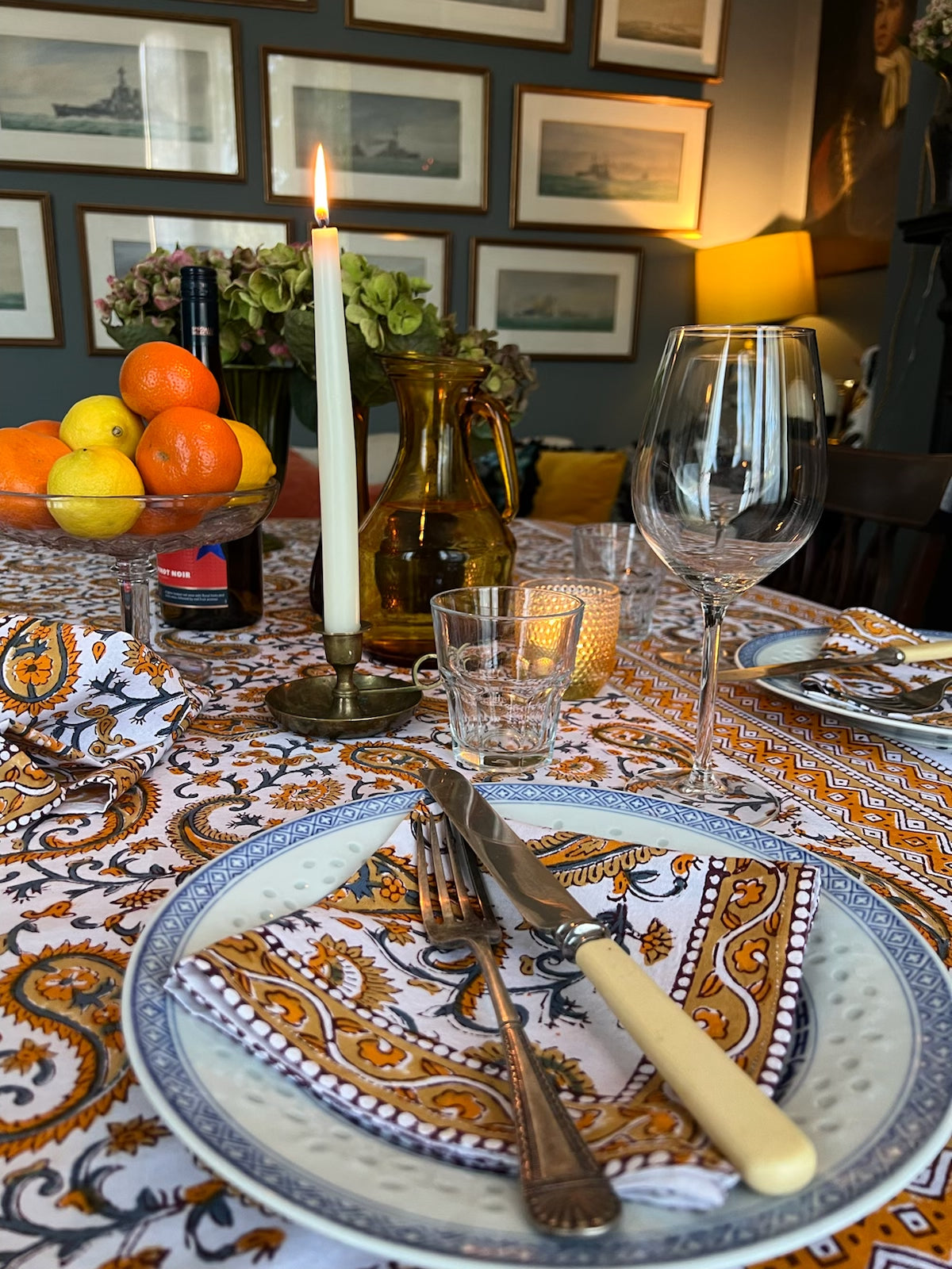 Autumn Spice Hand Block Printed Cotton Napkin Set (6)