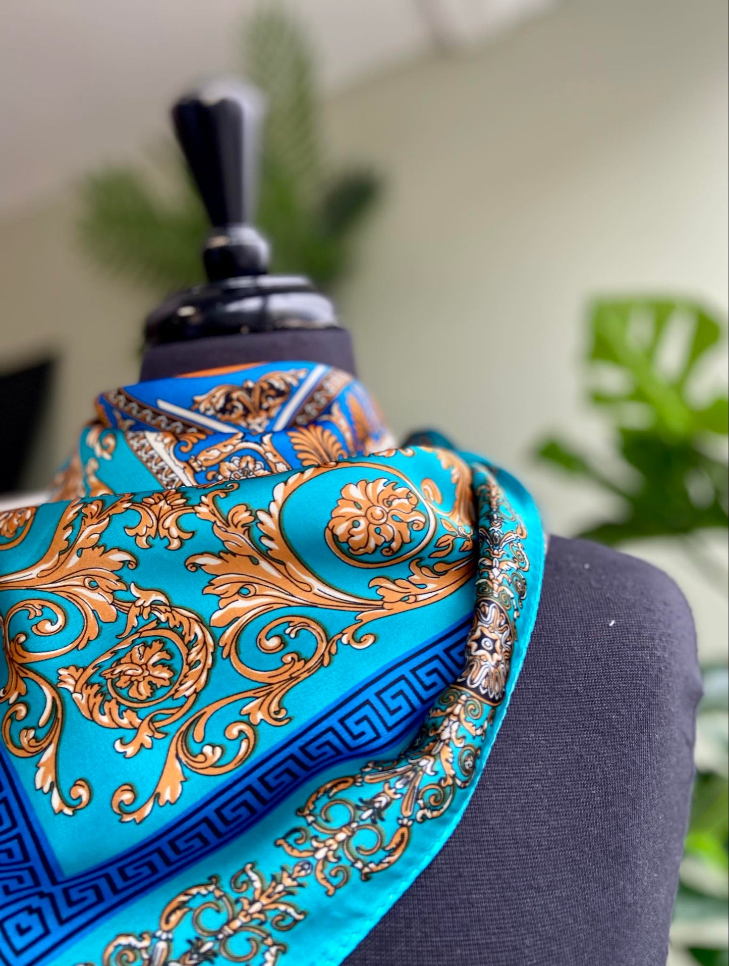 Keeva Small Silk Mix Square Scarf - Teal Baroque Print