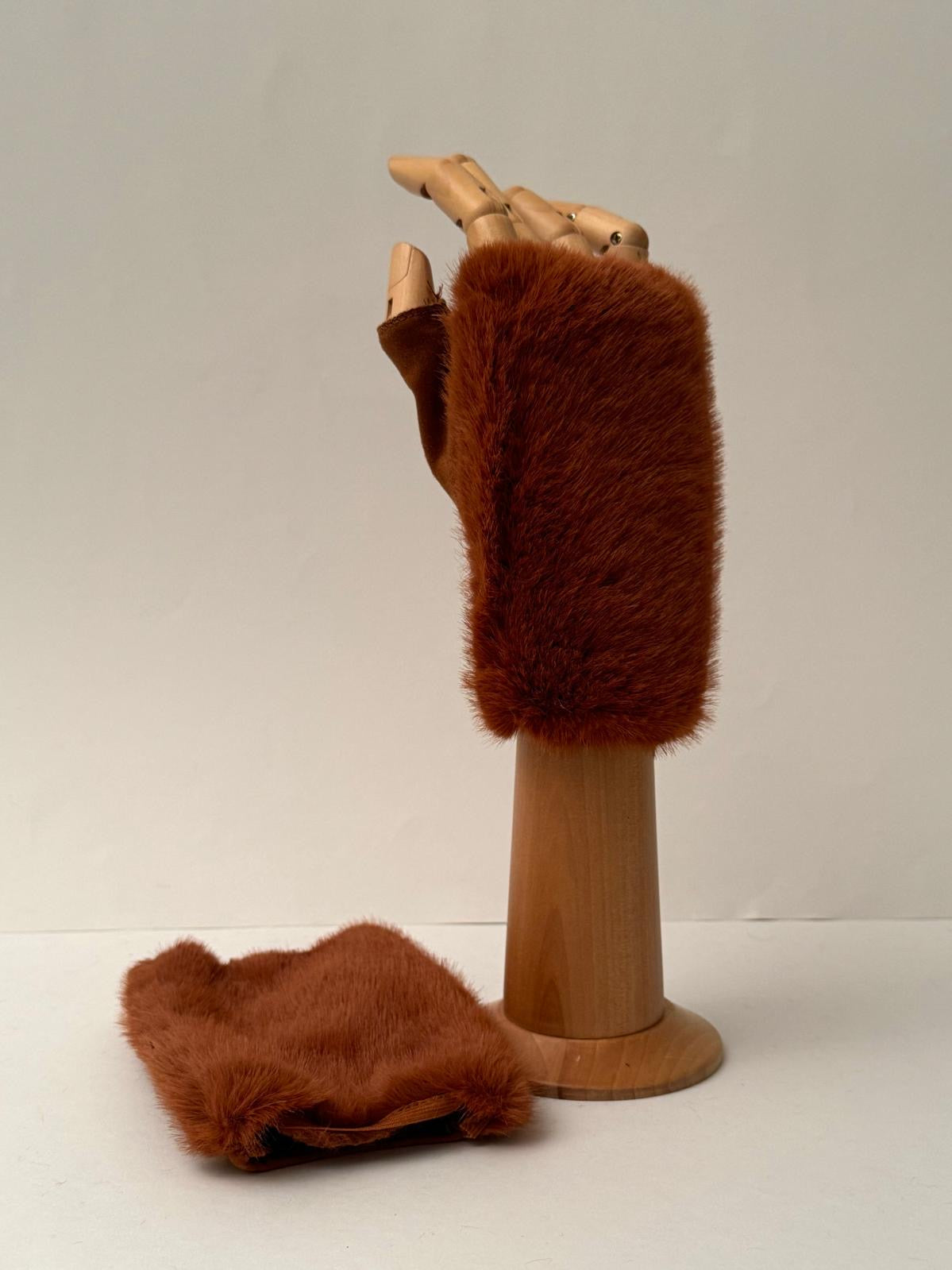 Faux Fur Fingerless Mittens brown