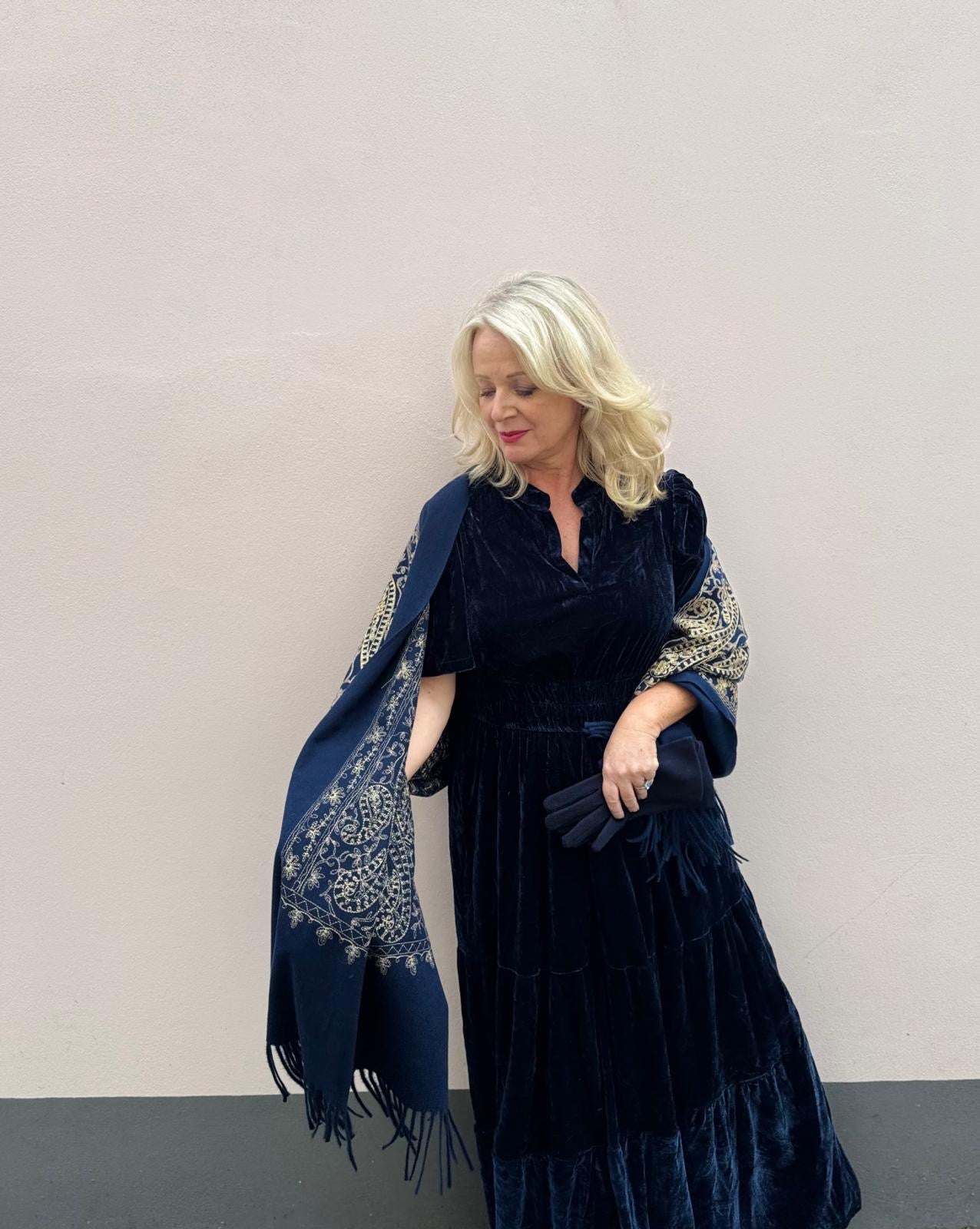 Lizzie Forest Green Or Navy Blue Velvet Maxi Dress