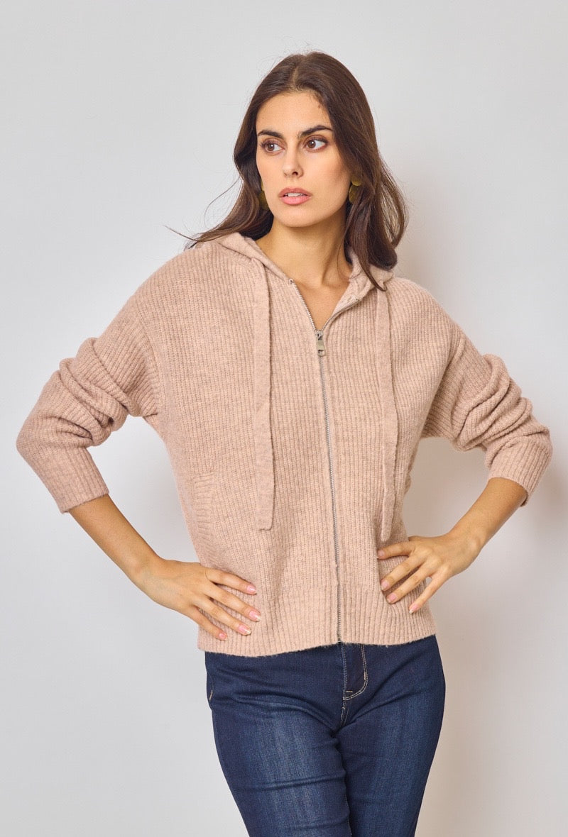 Snug Soft Pink Knitted Zip Up Hoodie