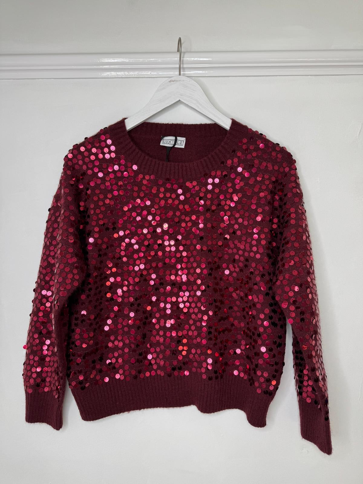 Beatrice Sequin Embellished Jumper - Beige, Burgundy or Chocolate Brown