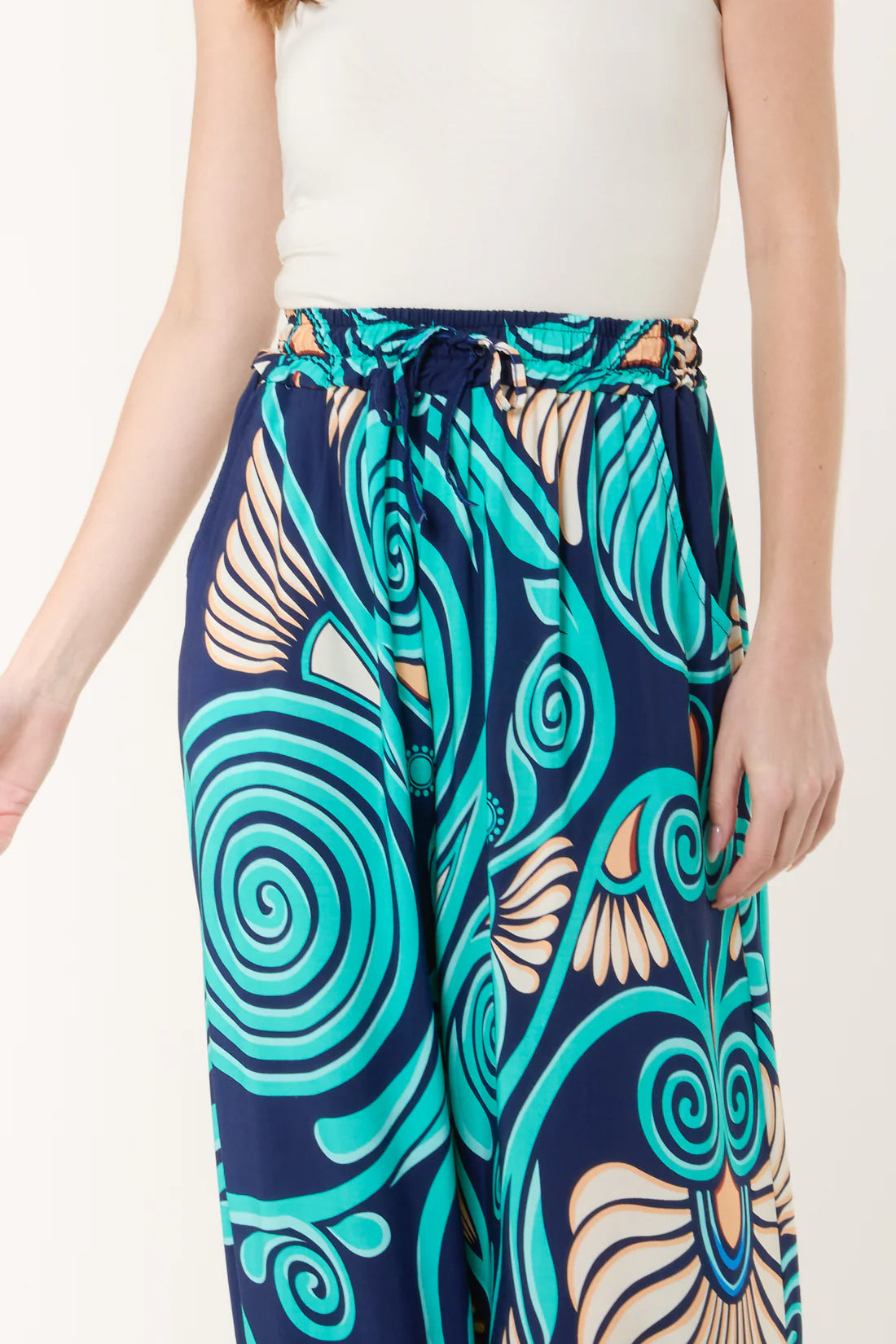 Helene Wide Leg Spiral Print Trousers - Pale Blue Or Navy
