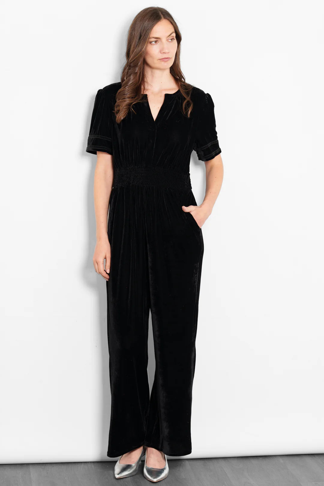 Portia Black Wide Leg Velvet Jumpsuit