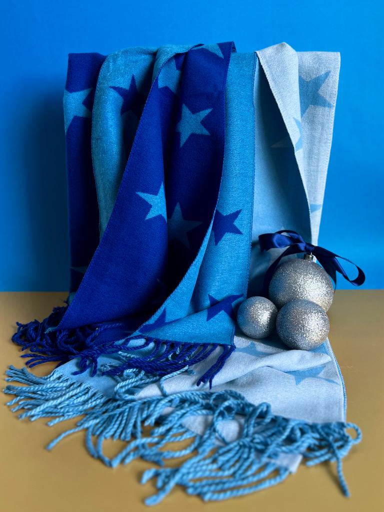 Jana Cashmere Mix Reversible Star Print Scarf - Blues