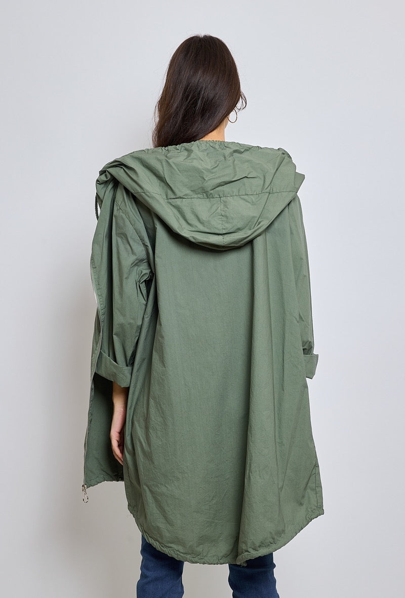 Amy Faded Khaki Cotton Lightweight Hooded Parka Jacket