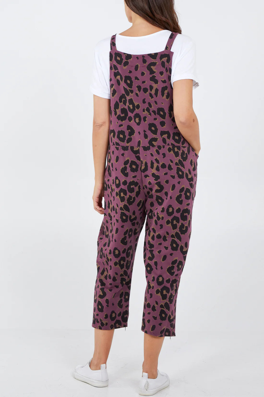 Debs Leopard Print Jersey Dungarees - Wine, Palm Green, Cerise Pink Or Beige