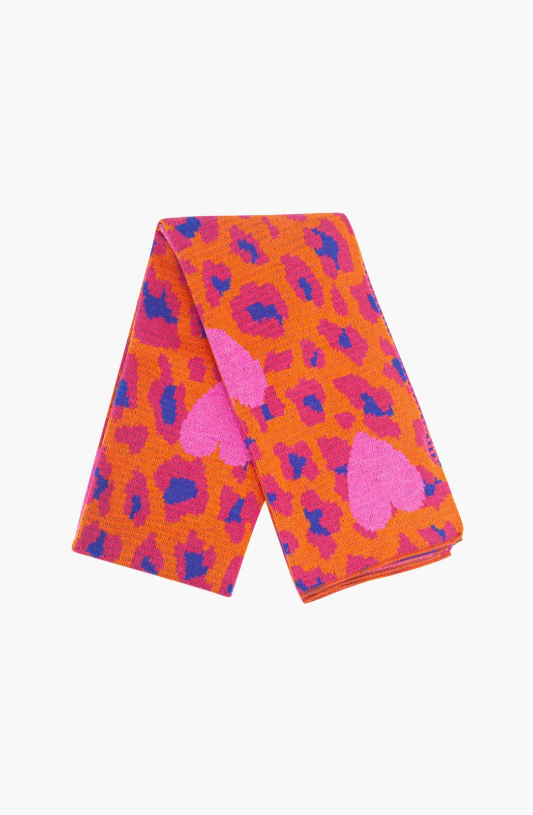 Bold Pink & Orange Leopard Print & Heart Cosy Knit Scarf