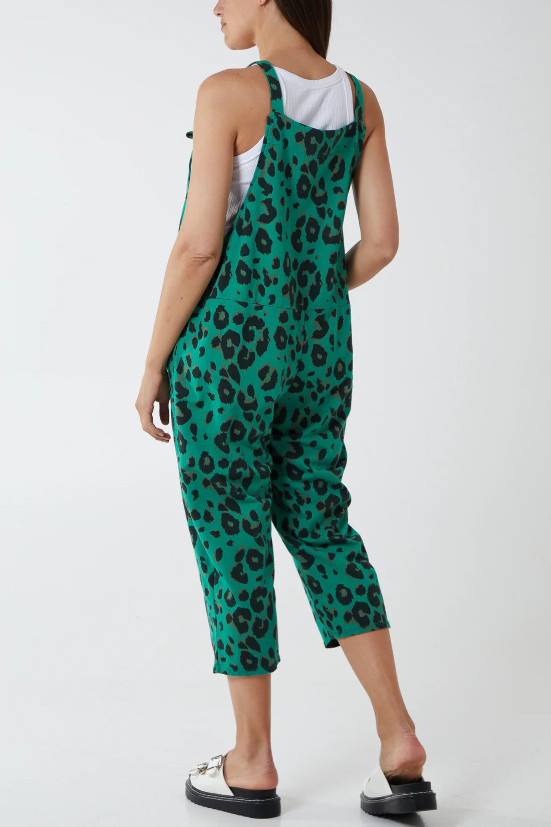 Debs Leopard Print Jersey Dungarees - Wine, Palm Green, Cerise Pink Or Beige