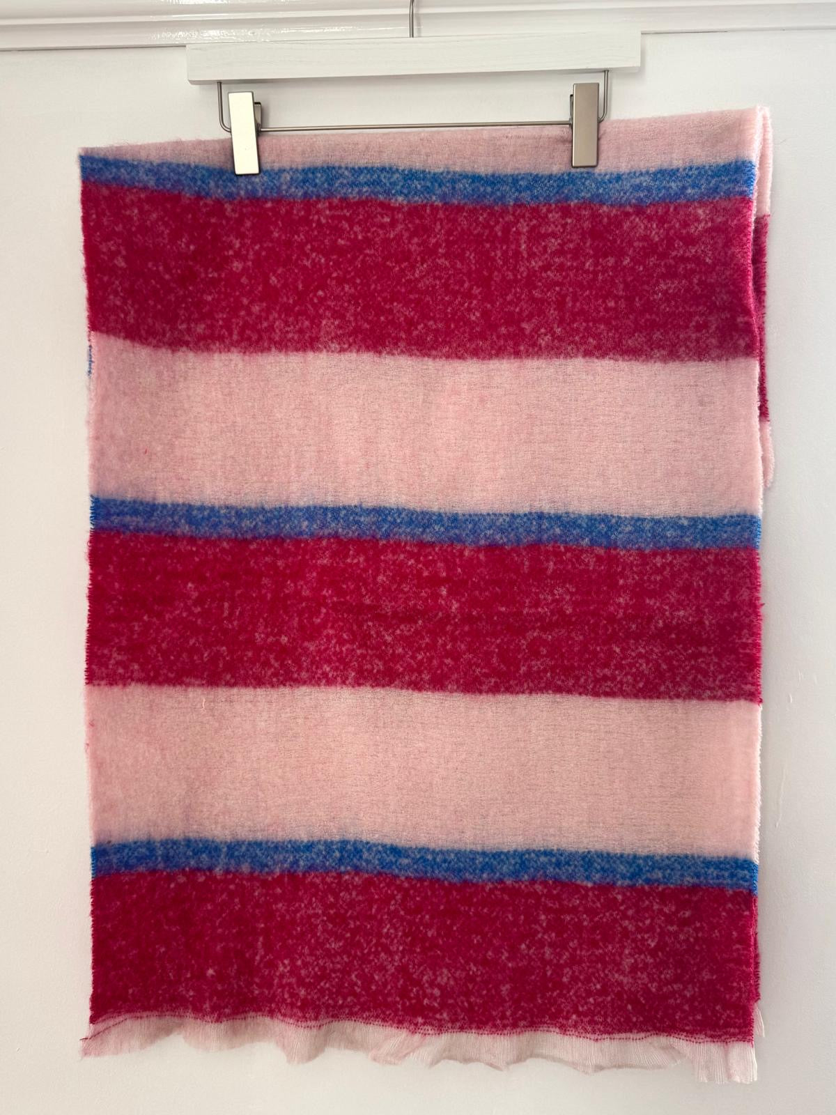 Tansy Block Stripe Blanket Scarf - Pink & Blue