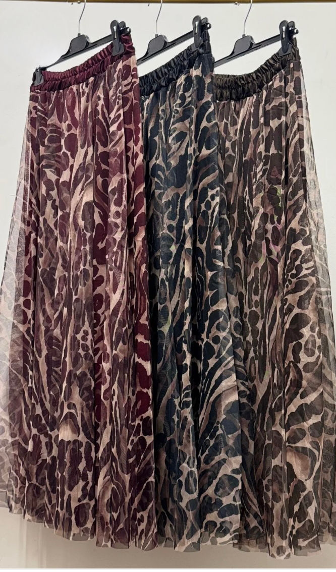 Abbie Animal Print Tulle Maxi Skirt - Chocolate Brown