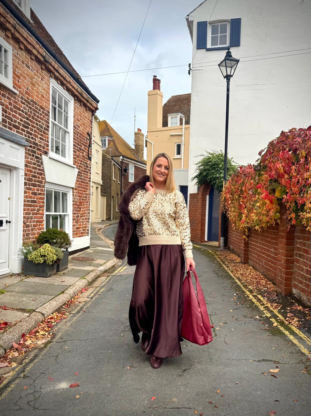 Beatrice Sequin Embellished Jumper - Beige, Burgundy or Chocolate Brown