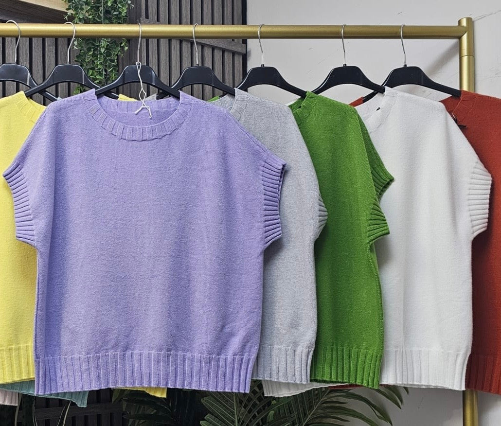 Shannon Ribbed Detail Oversized Short Sleeve Sweater Vest Tank Top - 5 Colours