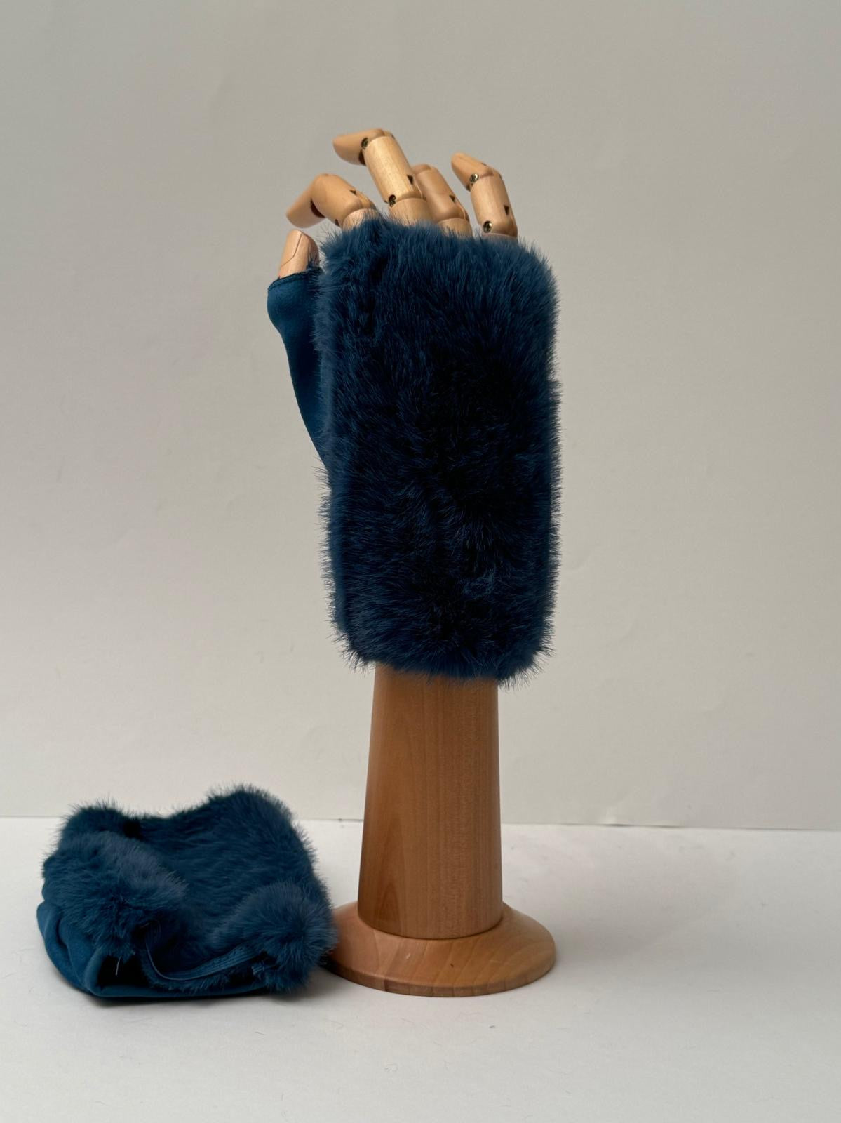 Faux Fur Fingerless Mittens navy
