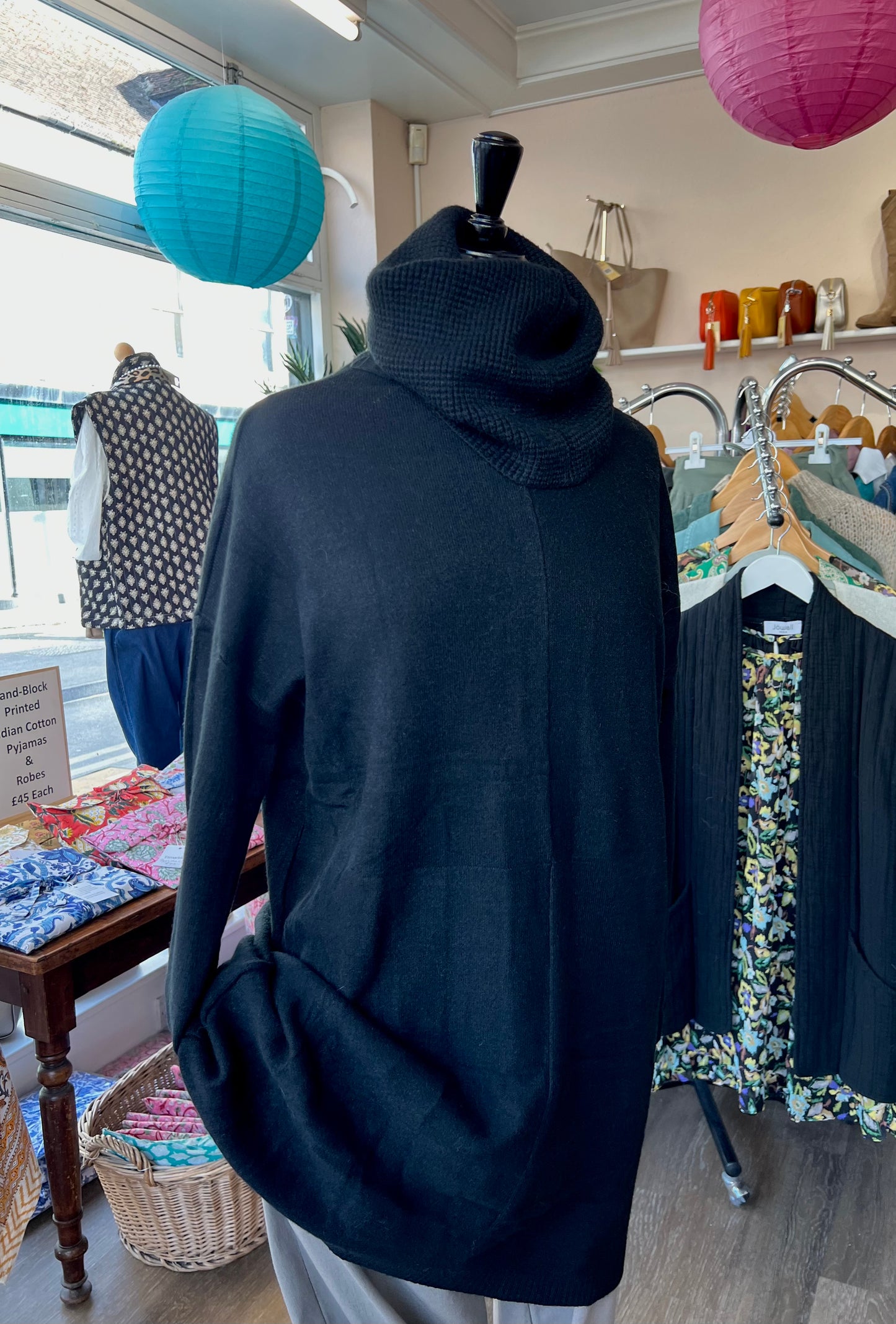 Astrid Longline Jumper With Waffle Knit Roll Neck - Black
