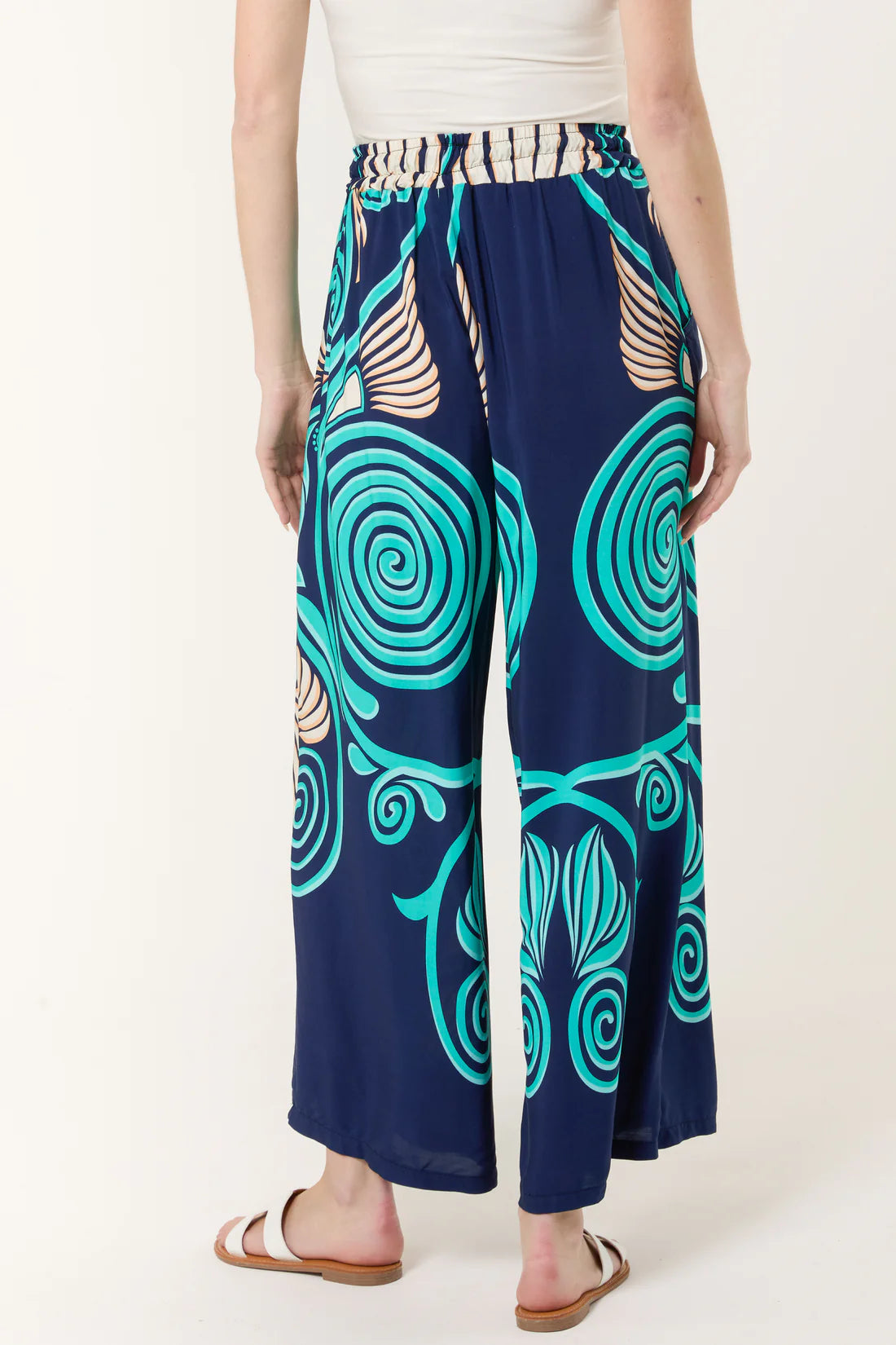 Helene Wide Leg Spiral Print Trousers - Pale Blue Or Navy