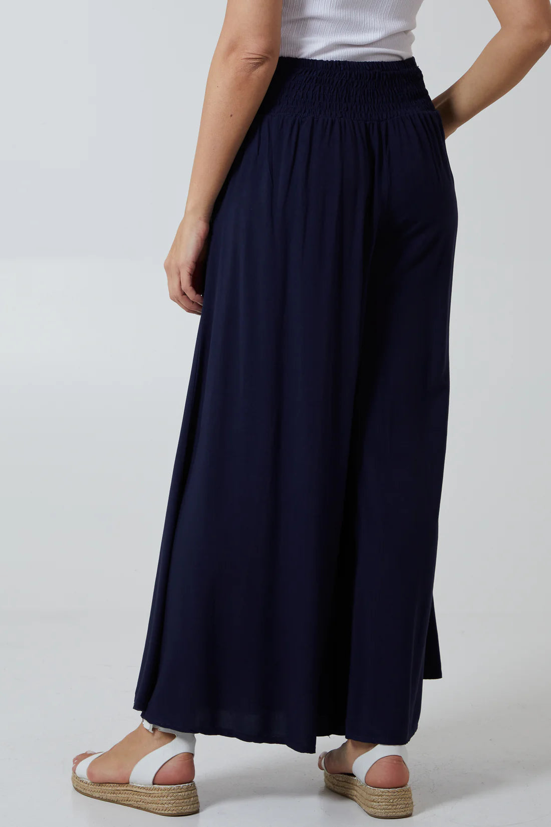 Sarah Deep Shirred Waistband Floaty Wide Leg Trousers - 4 Colours