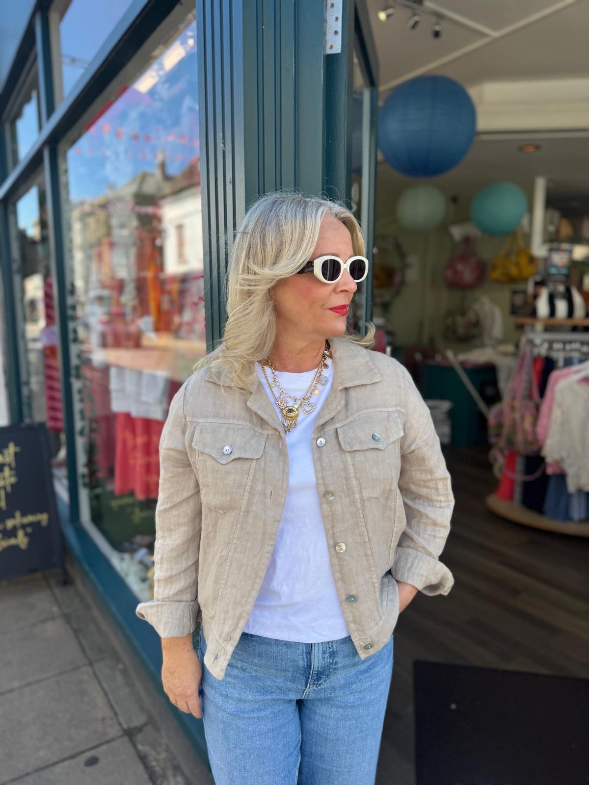 Saffa Beige Linen Utility Jacket