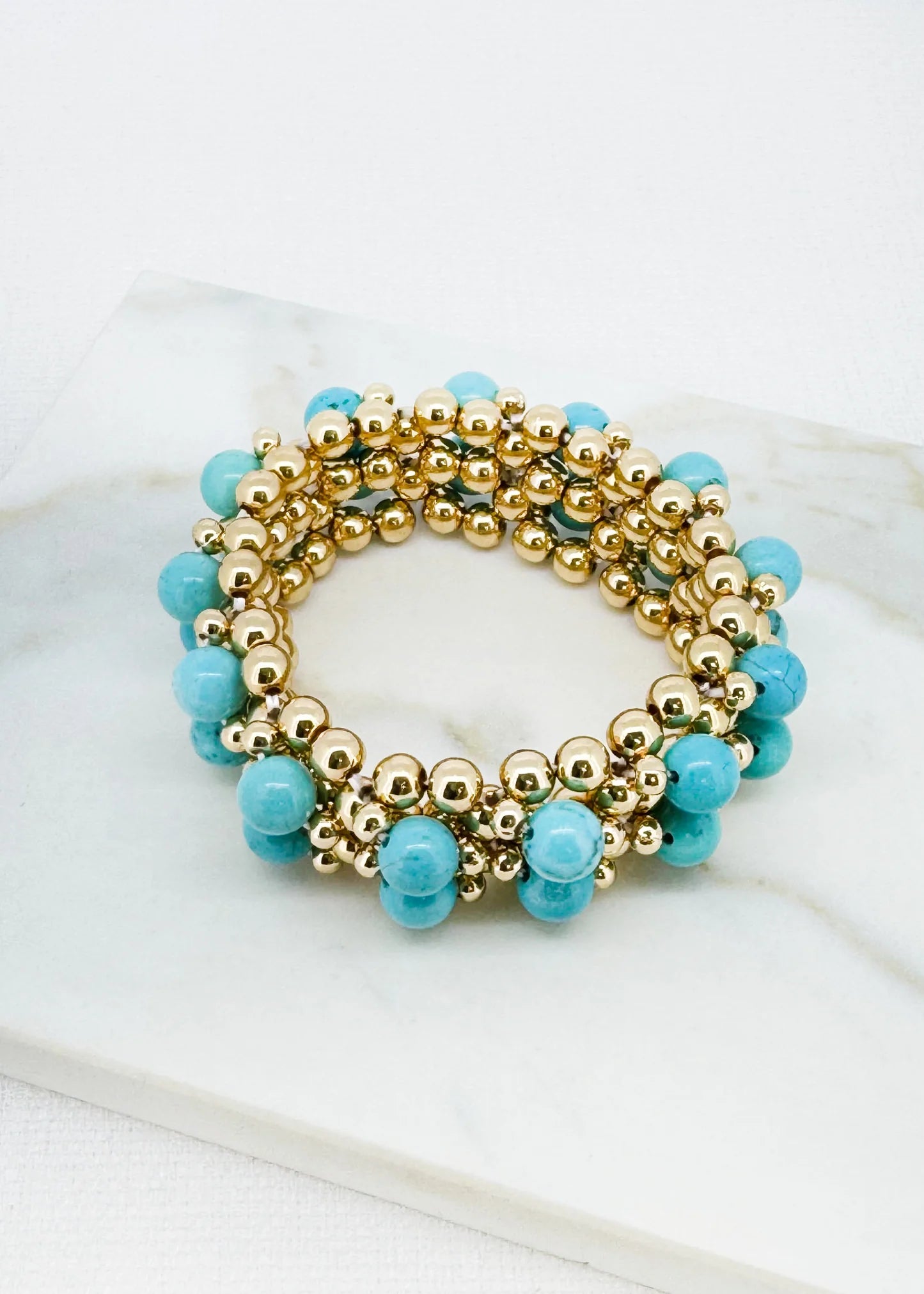 Envy Jewellery Turquoise & Gold Beaded Bracelet