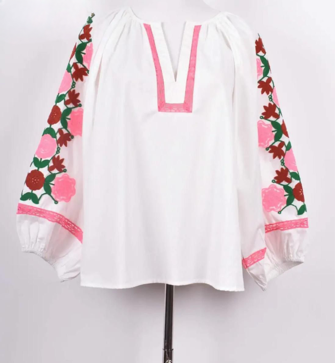 Nellie Folksy Floral Embroidered Cotton Blouse - White Or Navy