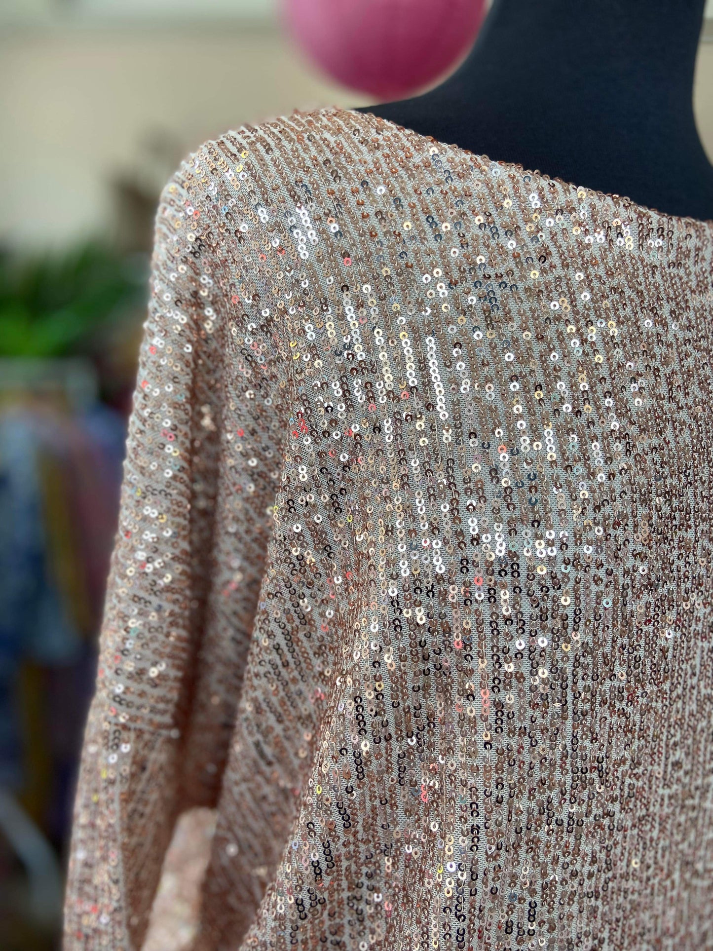 Bianca Sequinned Long Sleeved Slouchy Top - Pale Rose Gold