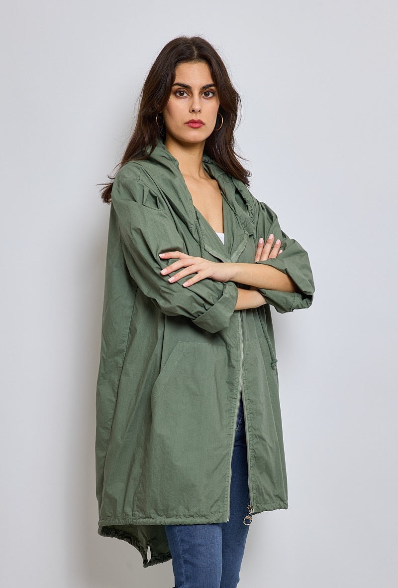 Amy Faded Khaki Cotton Lightweight Hooded Parka Jacket