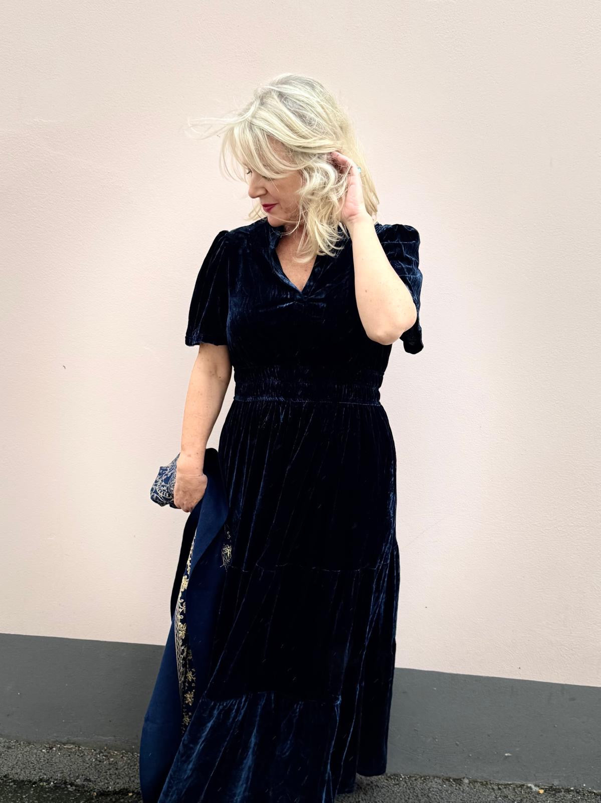 Lizzie Forest Green Or Navy Blue Velvet Maxi Dress