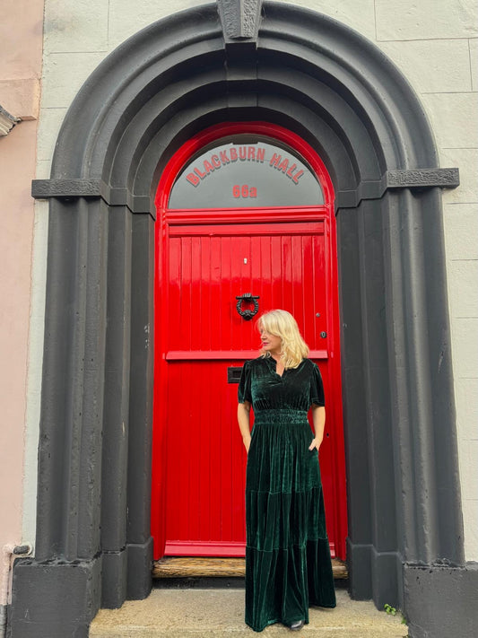 Lizzie Forest Green Or Navy Blue Velvet Maxi Dress