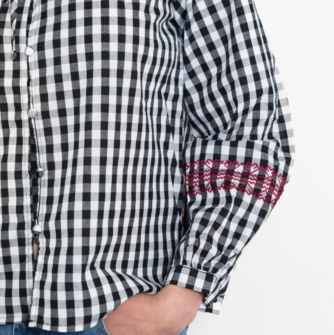 Bonnie Black & White Gingham Embroidered Prairie Shirt