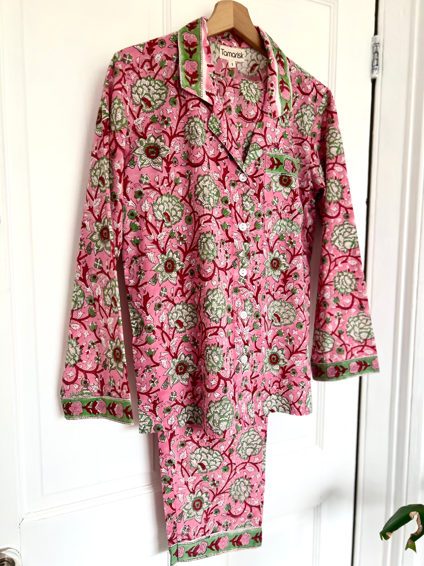 Rosa Hand-Block Printed Indian Cotton Pyjamas - Pink Print