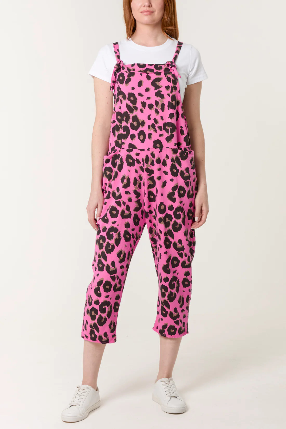 Debs Leopard Print Jersey Dungarees - Wine, Palm Green, Cerise Pink Or Beige
