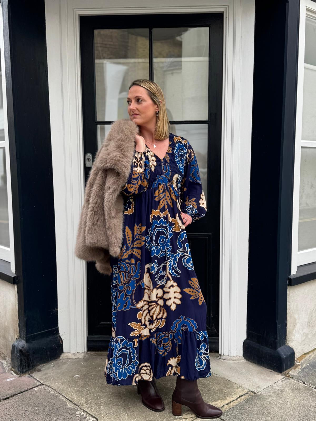 Lily Shirred Bodice Long Sleeve Maxi Dress - Paisley Print - 3 Colours