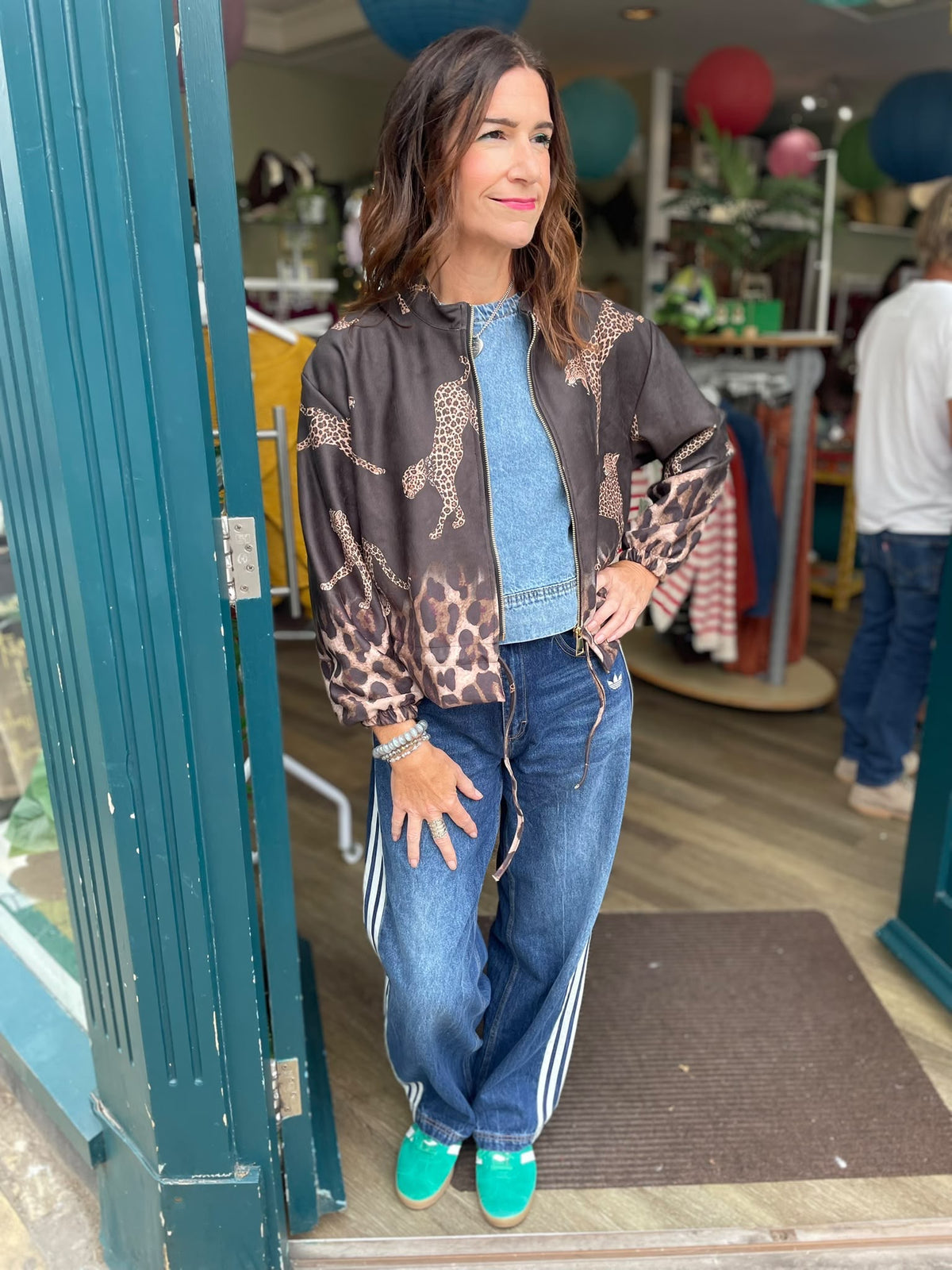 Eadie Leopard Faux Suede Bomber Jacket