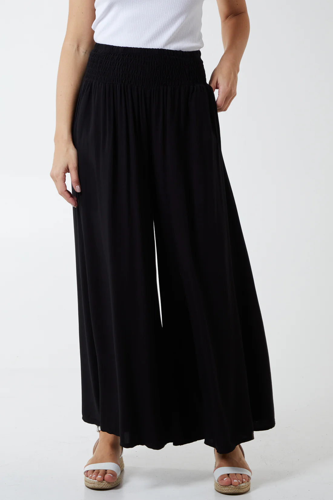 Sarah Deep Shirred Waistband Floaty Wide Leg Trousers - 4 Colours