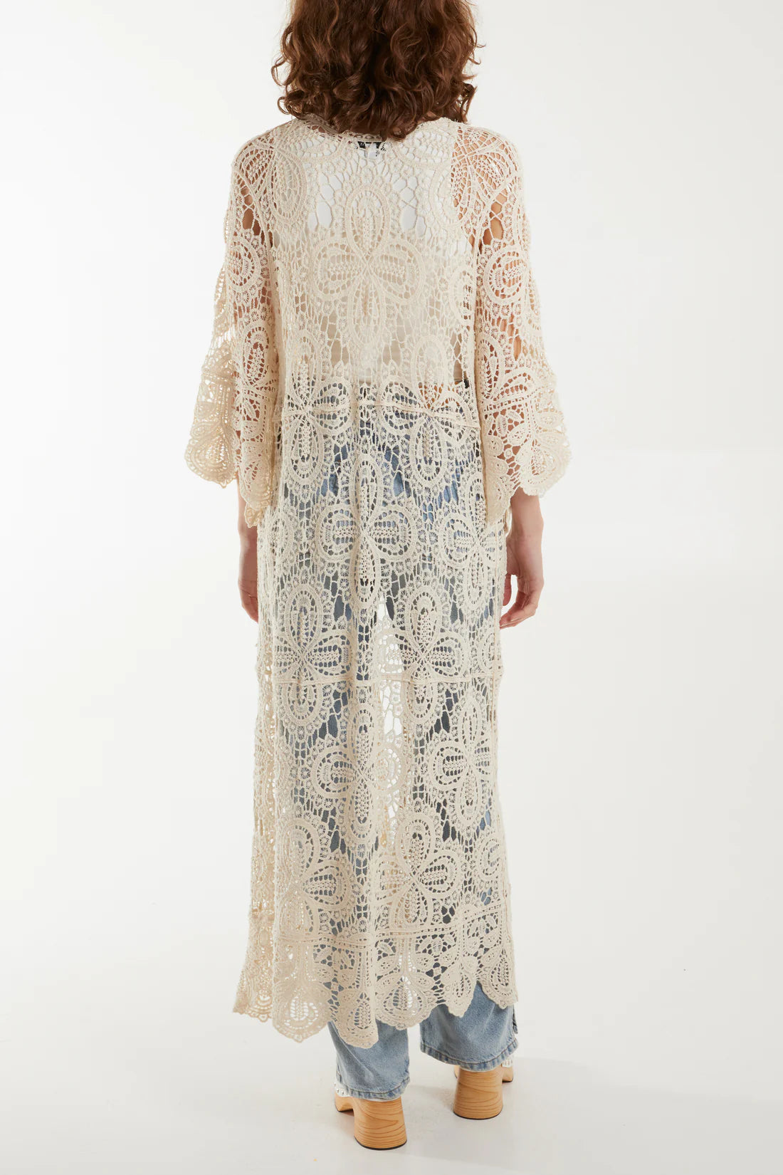 Jessica Cotton Long Crochet Cardigan - Cream Ecru