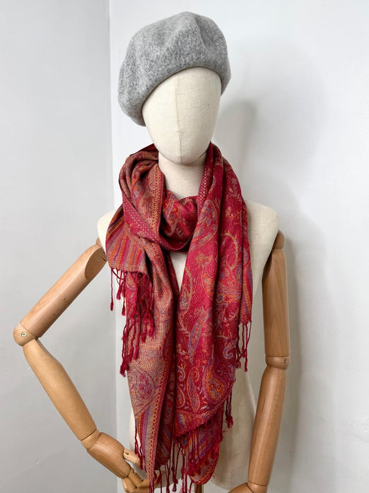 Marianne Cotton Blend Rich Red Paisley Pashmina Scarf