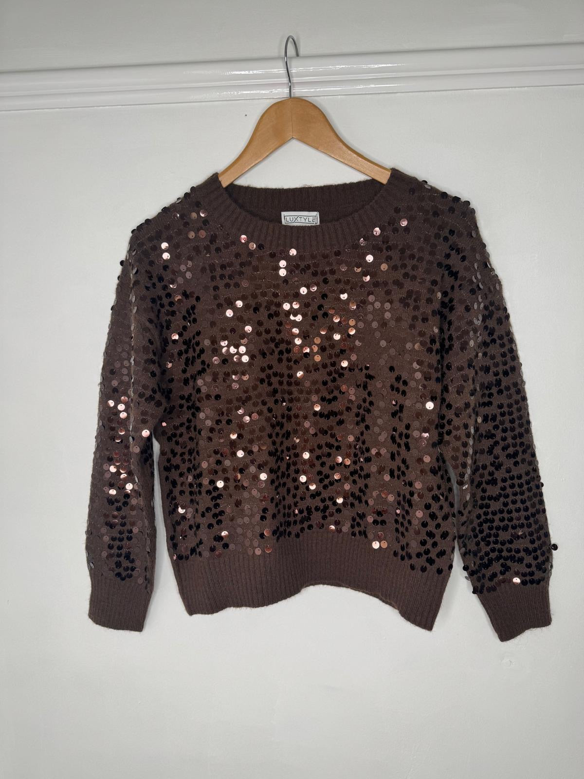 Beatrice Sequin Embellished Jumper - Beige, Burgundy or Chocolate Brown