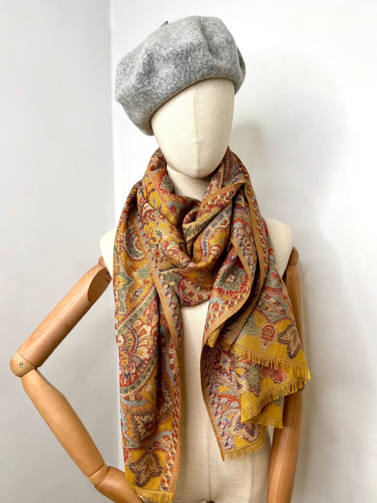 Emma Cotton Blend Gold Paisley Pashmina Scarf