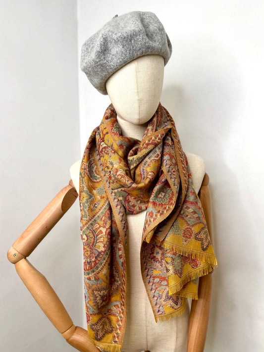 Emma Cotton Blend Gold Paisley Pashmina Scarf