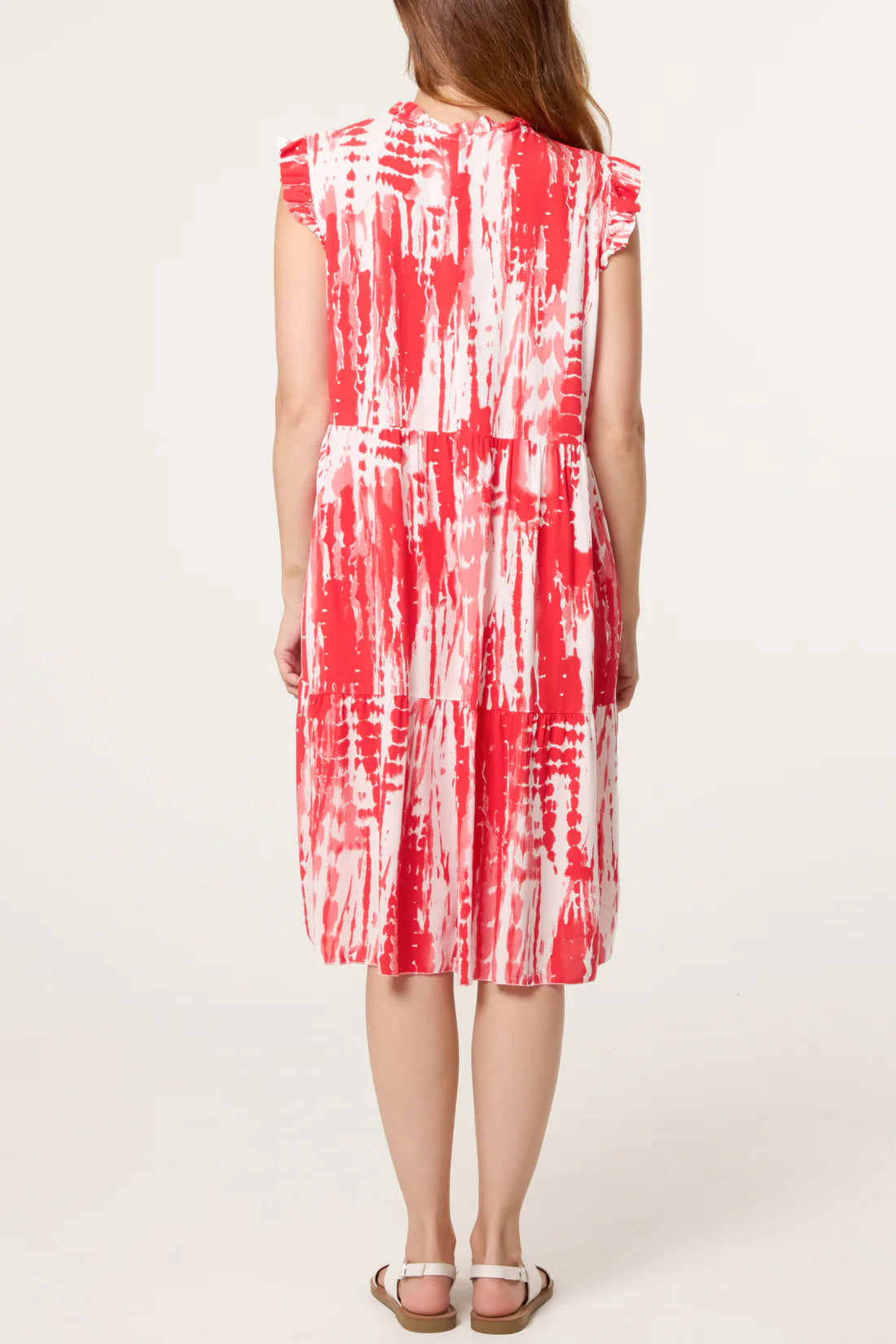 Katya Tie Dye Print Frill Sleeve Midi Dress