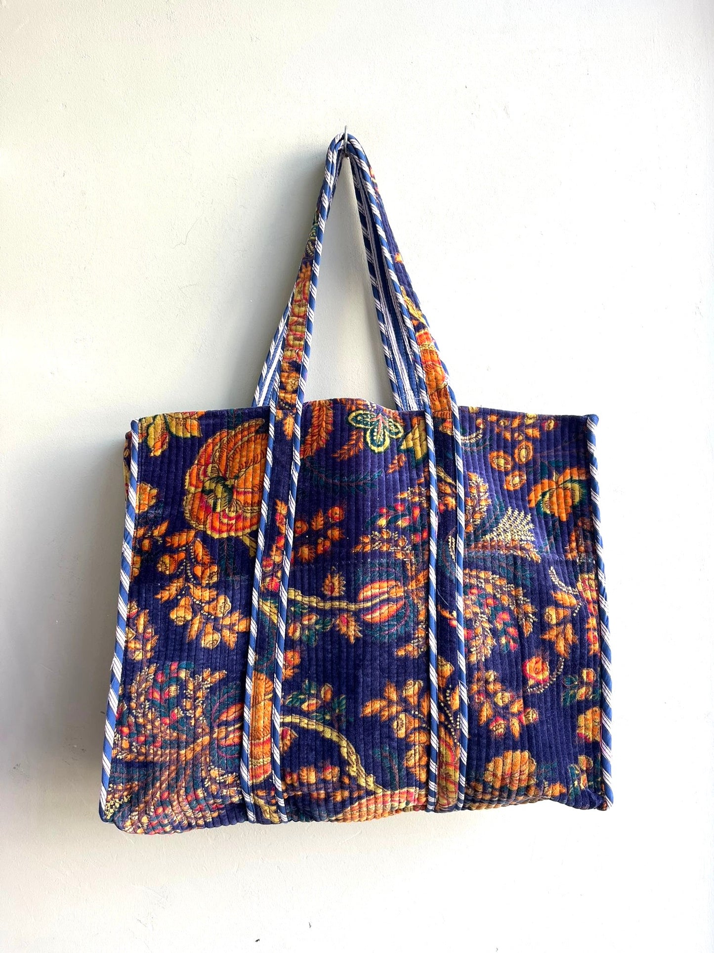 Velvet Kantha Quilted Tote Bag - Autumnal Floral Print - 4 Colours
