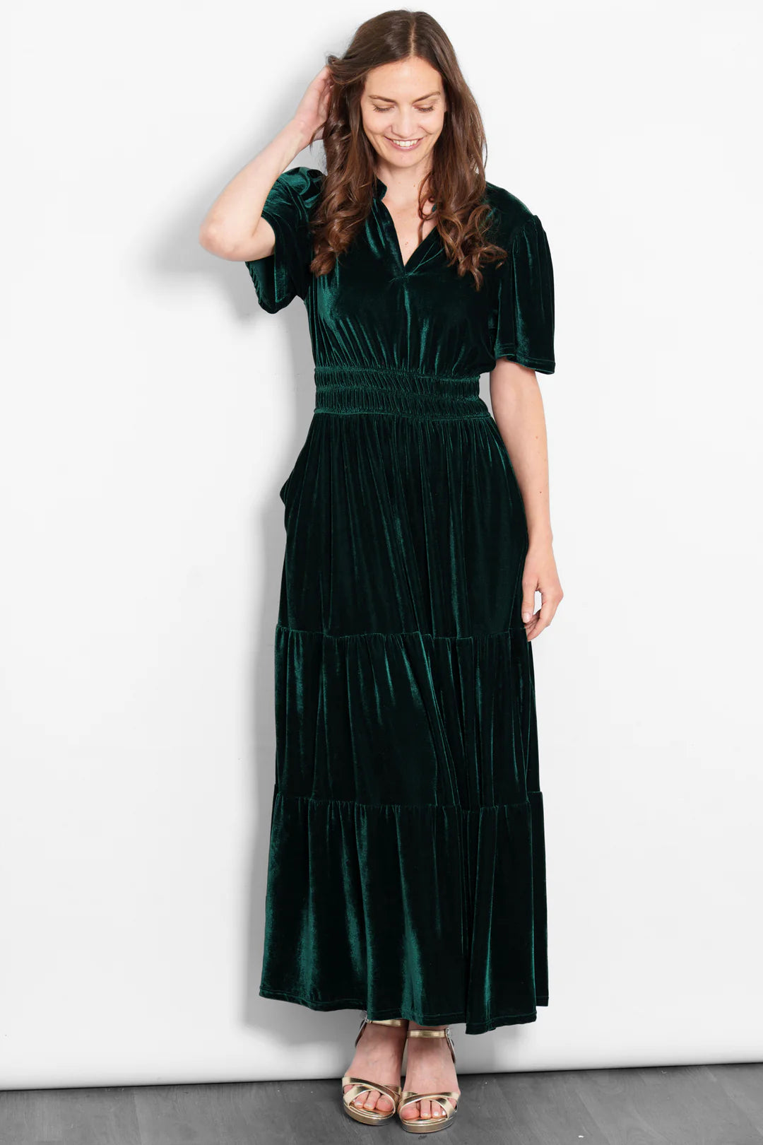 Lizzie Forest Green Or Navy Blue Velvet Maxi Dress