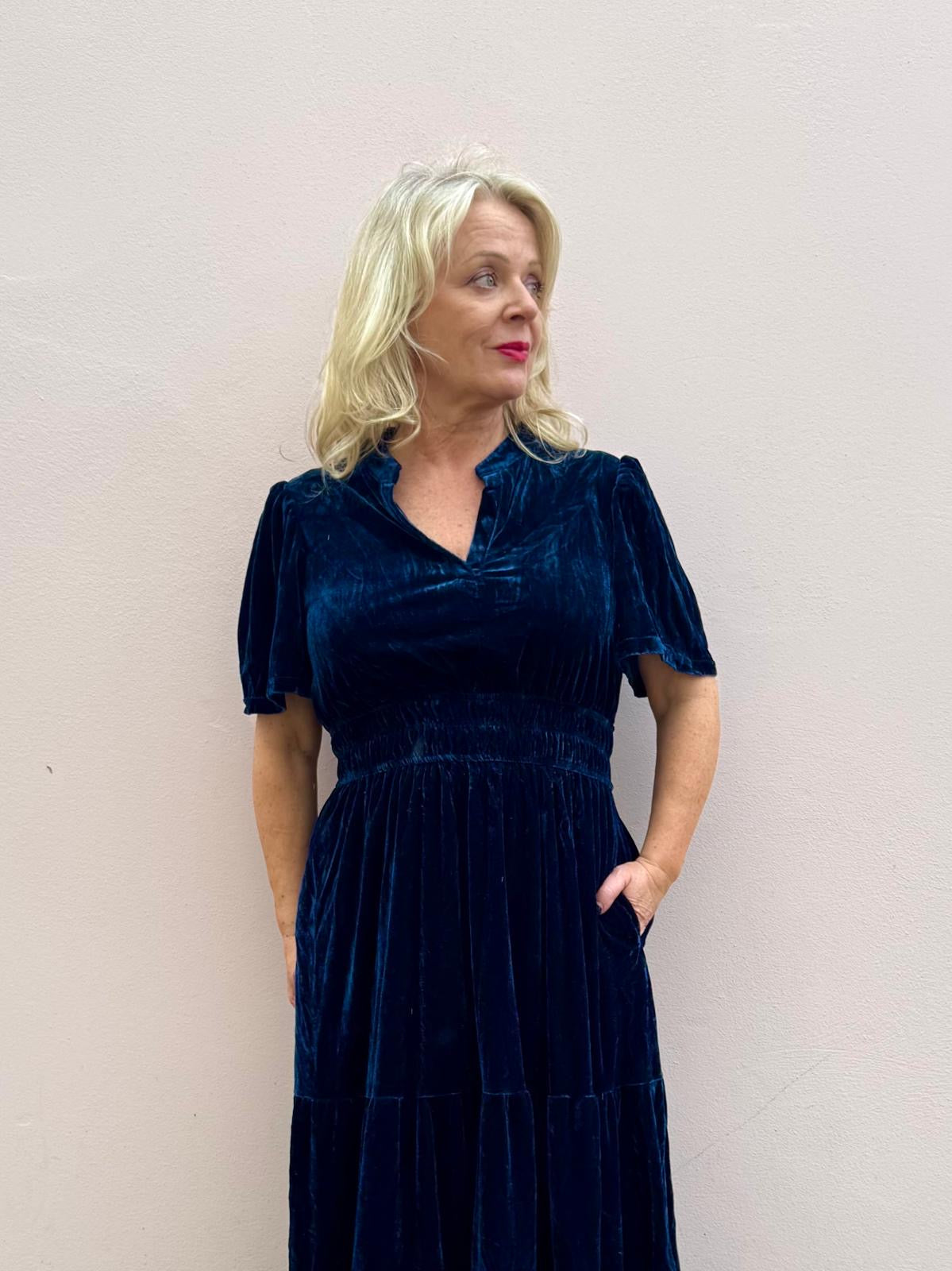Lizzie Forest Green Or Navy Blue Velvet Maxi Dress