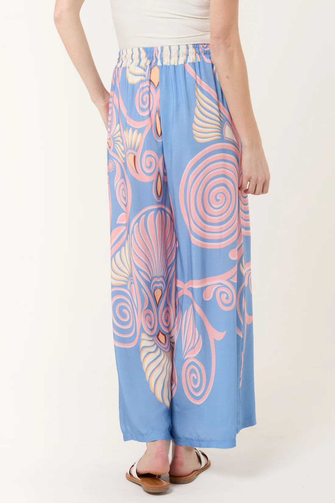 Helene Wide Leg Spiral Print Trousers - Pale Blue Or Navy