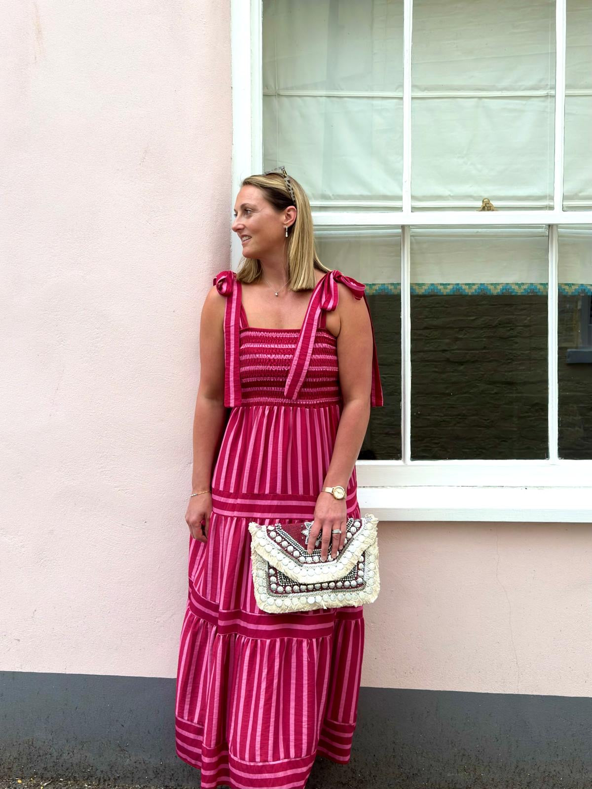 Carol Ruched Bodice Striped Sun Dress