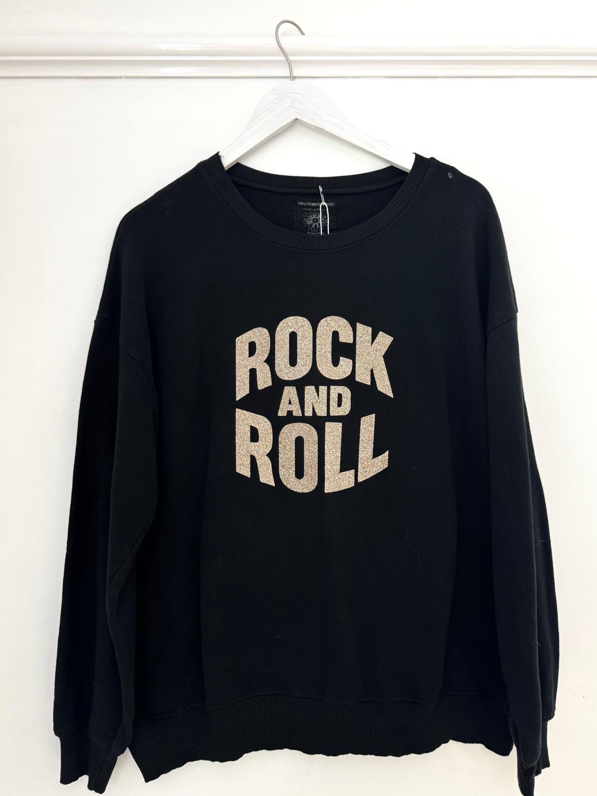 Rock & Roll Glitter Graphic Sweatshirt - Denim Blue Or Black