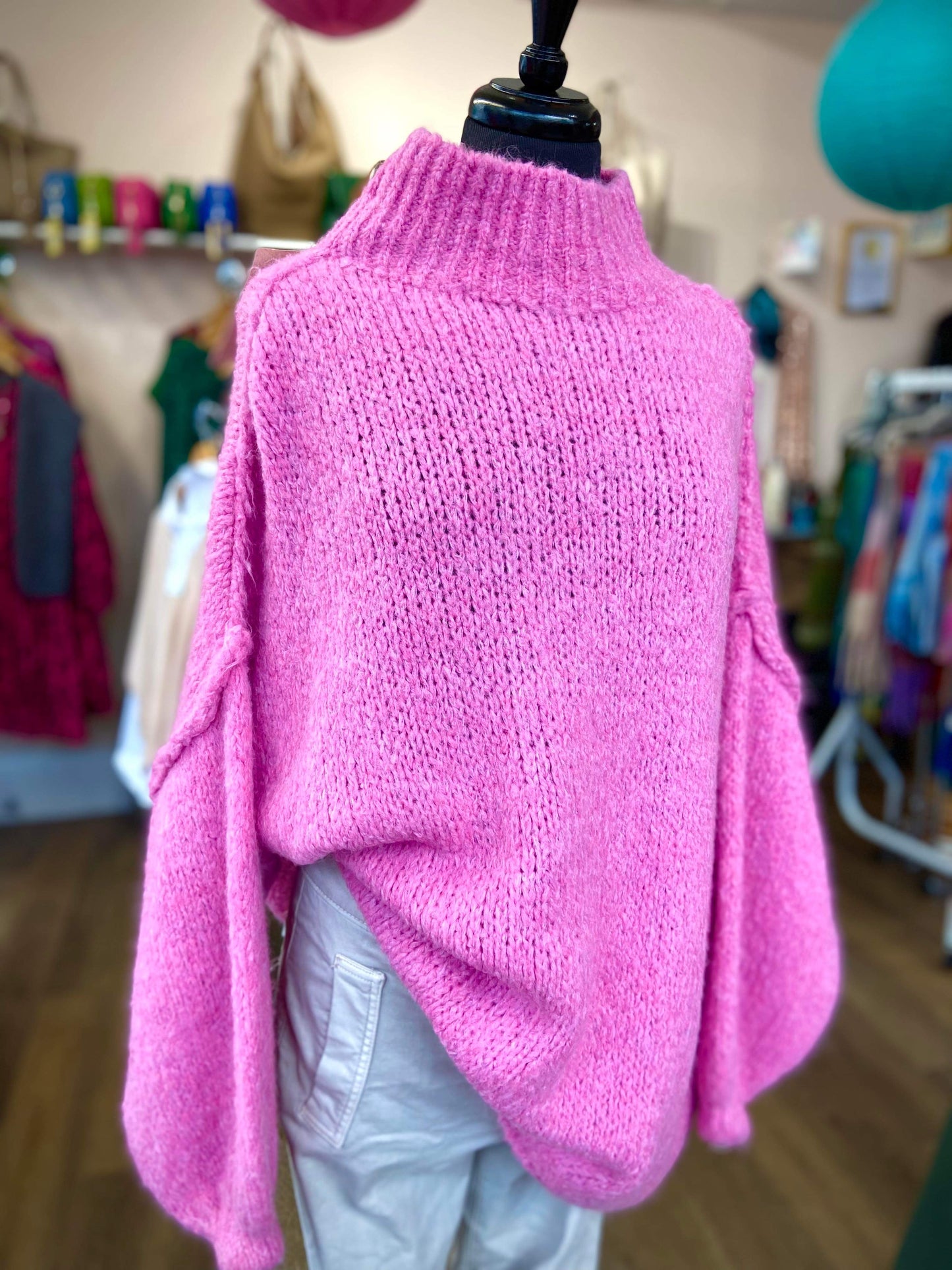 Claire Slouchy Mohair Mix Balloon Sleeve Jumper - Rose Pink