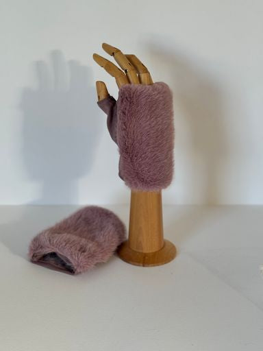 Faux Fur Fingerless Mittens grape lilac purple
